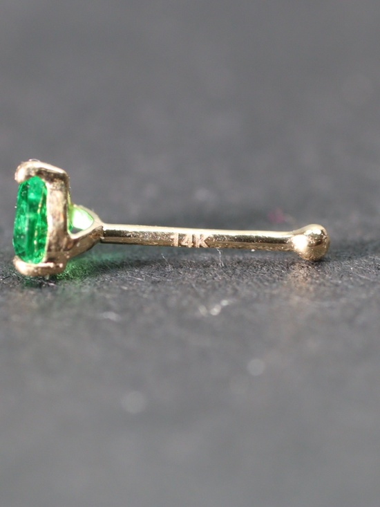 G&F Jewelry - 14kt Gold Cute CZ Emerald Nose Piercing with tiny 14k mark New!
